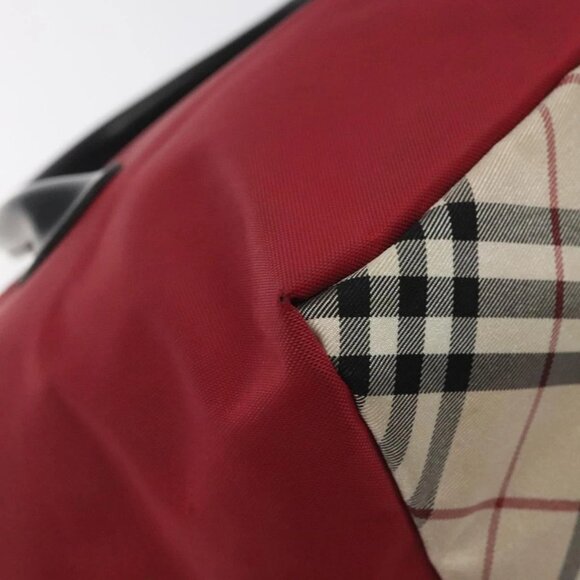 BURBERRY Nova Check Blue Label Hand Bag Nylon Red Silver Auth hs1715 - Picture 5 of 16